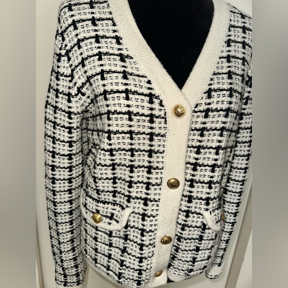 Marled Tweed Cardigan Sweater - Size M - Picture 2 of 5